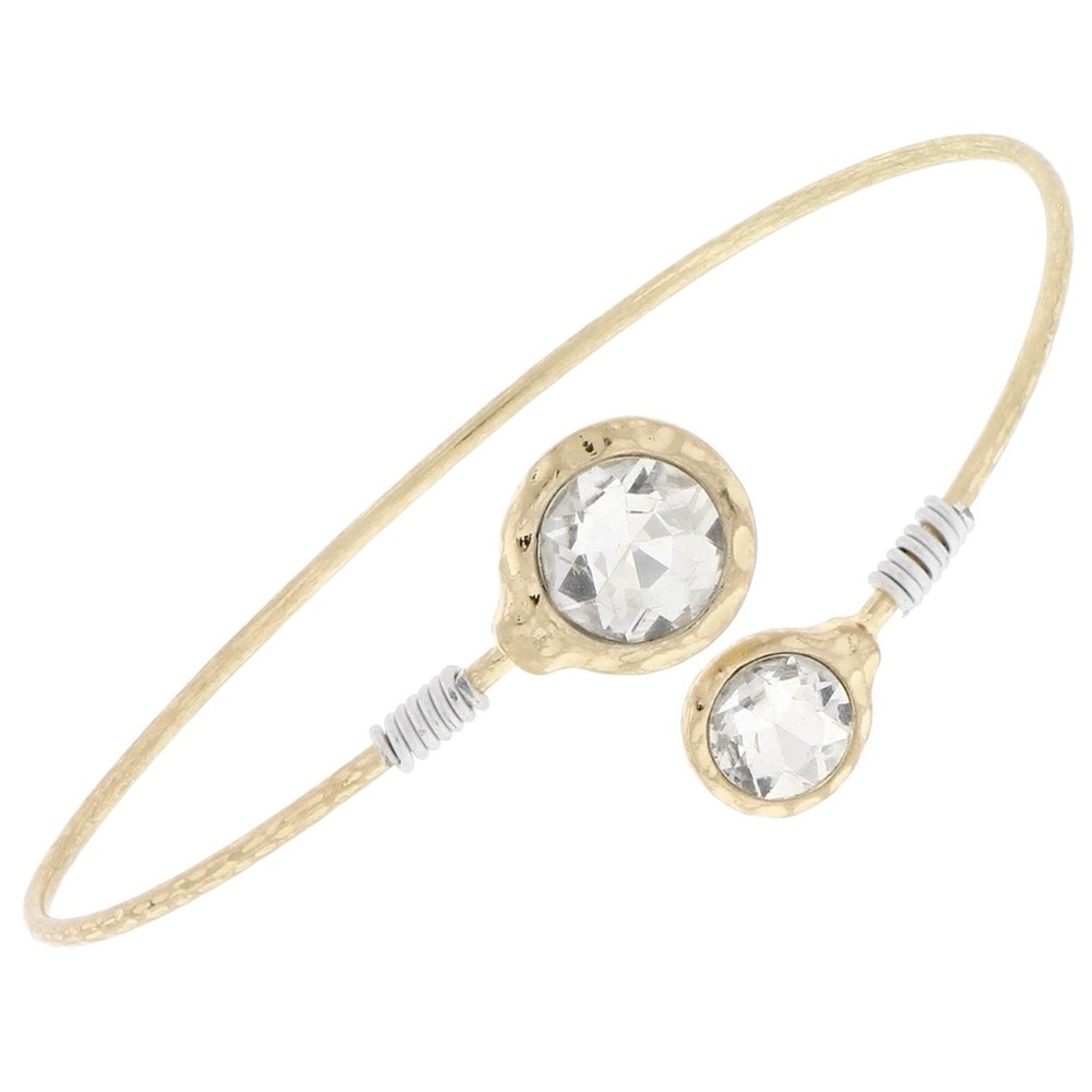 Clear Rhinestone Minimalist 2-Tone Bypass Bangle Bracelet